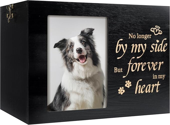 Pet Urns for Dogs or Cats Ashes with Photo Frame, Wooden Memory Box for Keepsakes with Black Flannel as Lining, Pet Memorial Gifts for Dogs (Black X-Large)
