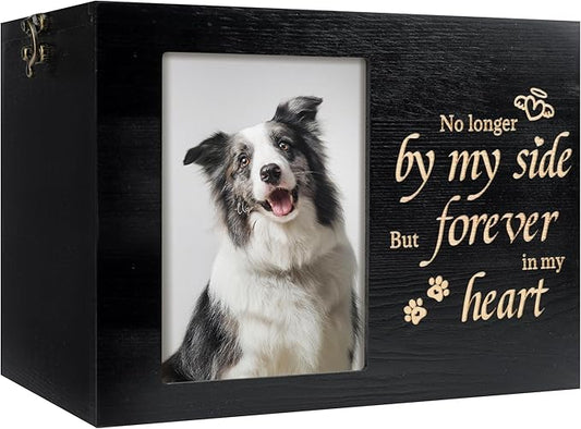 Pet Urns for Dogs or Cats Ashes with Photo Frame, Wooden Memory Box for Keepsakes with Black Flannel as Lining, Pet Memorial Gifts for Dogs (Black X-Large)