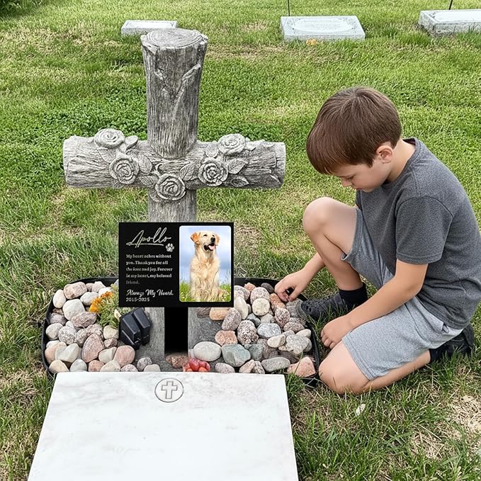 Custom Dog Grave Markers Outdoor, Personalized Pet Grave Marker Dog Memorial with Photo and Name, Outdoor Weatherproof Pet Cemetery Sign, Personalized Dog Memorial Gifts for Loss of Dog