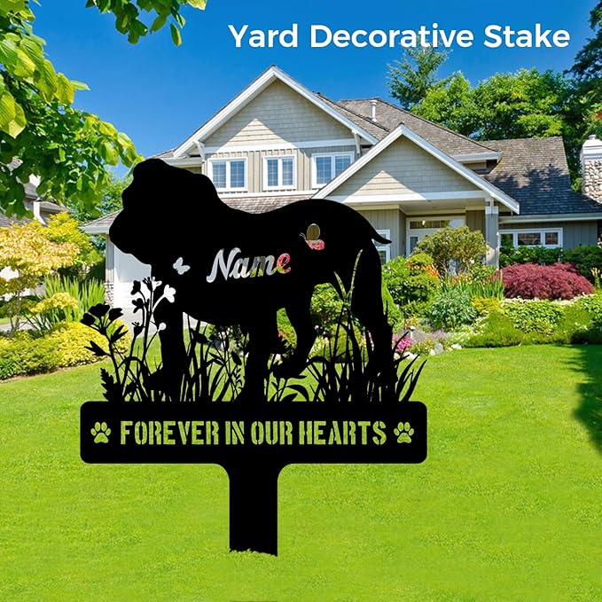 Custom Bulldog Bully Dog Grave Marker, Personalized Dog Memorial Stake, Metal Pet Tombstone, Outdoor Sympathy Sign for Garden Yard Decor, Pet Loss Gift