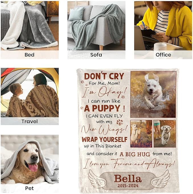 Personalized Dog Memorial Blanket with Photo:Made in USA,Custom Memorial Gifts for Loss of Dog,Cat,Pet,Sympathy Bereavement for Loss of Pet