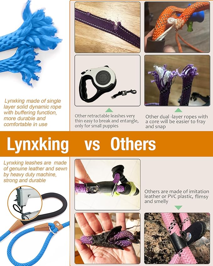 lynxking Dog Leash Slip Lead 5 6 8 FT Dog Training Leash Strong Heavy Duty Braided No Pull Training Lead for Small Medium Large Dogs
