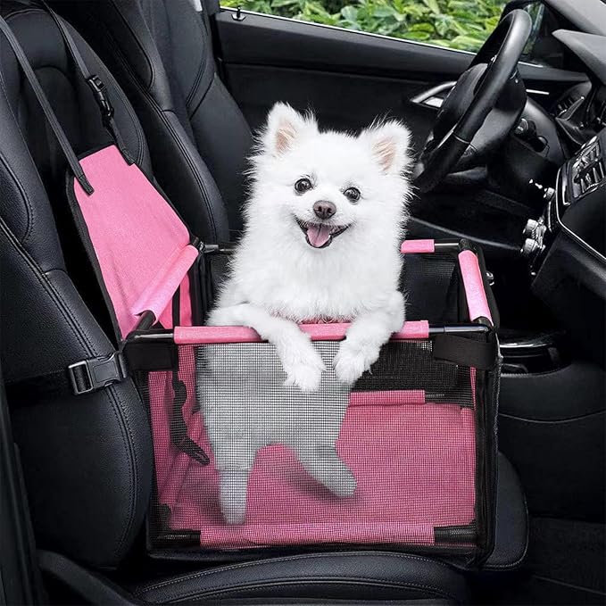 Small Dog Car Seats for Small Dogs,Portable Puppy/Pet Car Booster Seat with Clip-On Leash and Mesh Window for Small Pet Up to 11 lbs