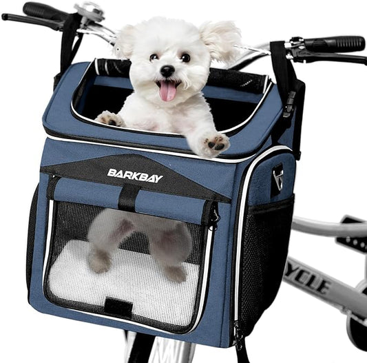 Dog Bike Basket Carrier, Expandable Foldable Soft-Sided Dog Carrier, 2 Open Doors, 5 Reflective Tapes, Pet Travel Bag,Dog Backpack Carrier Safe and Easy for Small Medium Cats and Dogs(Blue)