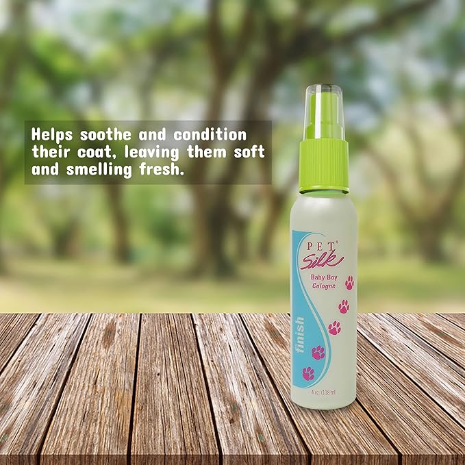 PET SILK Baby Boy Cologne, Made especially for Puppies and Kittens, Fresh Smell, Long Lasting Baby Powder Scent, Instantly Deodorizes unwanted Pet Odors (4oz)