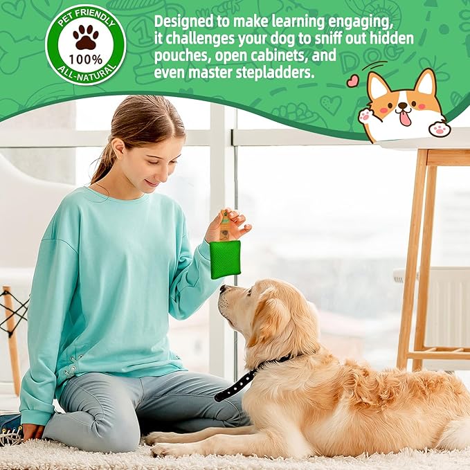 Dog Scent Training Kit – Fun Nosework Brain Games for Dogs – Encourage Calmness, Build Bond, All Ages & Breeds – 6 Scent Pouches with Fennel & Rosemary, Snap Hooks & Step-by-Step Training Guide