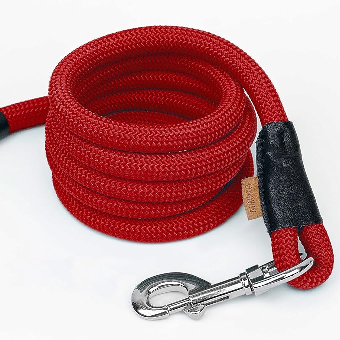 Dog Leash, Braided Rope Traction – Walking Training Lead for Medium/Large Dogs ((1/2") x 6FT, Red)