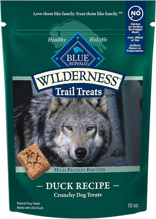 Blue Buffalo Wilderness Trail Treats High Protein Grain Free Dog Biscuits Crunchy Dog Treats, Duck Recipe, 10-oz Bag