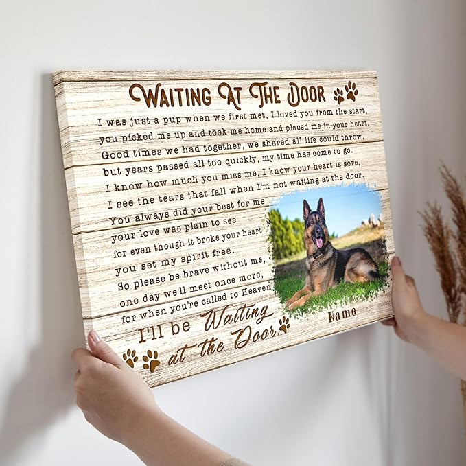 Dem Canvas Personalized Dog Memorial - Pet Loss Sympathy Gift - Waiting At The Door Canvas (36x24)