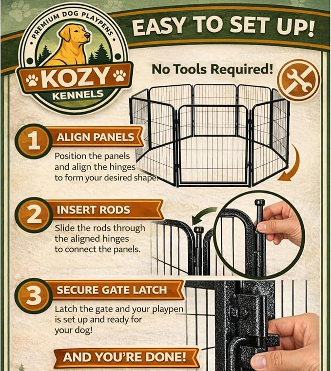 Dog Playpen w/Carrying Case for Indoor or Outdoor Use – 32 Inch, 8 Black Panels - Portable Metal Exercise Pen for Small & Medium Dogs - Pet Fence Kennel Crate for House, RV, or Travel