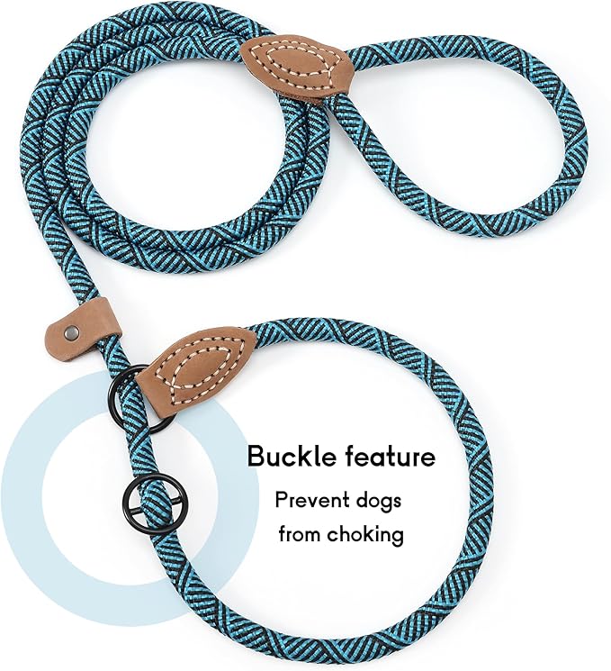 Mile High Life Slip Leads for Dogs | Heavy Duty Dog Training Leash | 6 Feet No Pull Slip Leashes w Leather Tip | Climbing Rope Lead for Dogs Outside