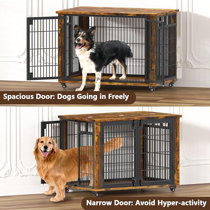 EasyCom 90% Pre-Assembled 41" Moveable XL Dog Crate, Large Dog Crate Furniture with Top-Access Teasing/Feeding Doors, Chew-Resistant Dog Kennel Indoor Furniture for Medium and Large Dogs