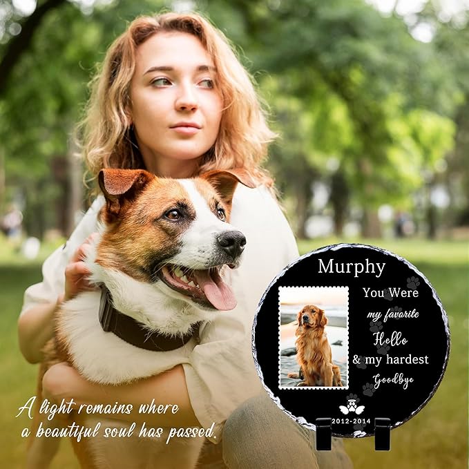 Pet Memory Stone, Personalized Round Shaped Garden Stone, Dogs Memorial Gifts for Loss of Dog, Cat Memorial Gifts, Pet Headstones for Dogs