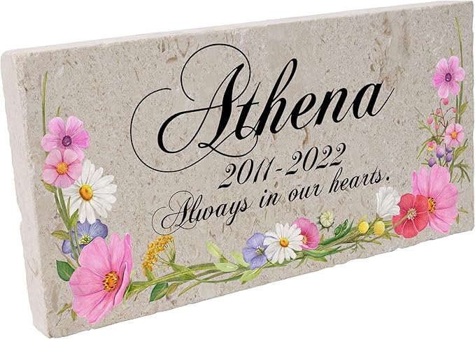 Personalized Pet Memorial Stone, 6x12 Custom Limestone Pet Grave Markers as Keepsake or Pet Remembrance, Thoughtful Pet Loss Gifts for Bereaved Pet Owners, Personalized Memorial Gifts (Athena)
