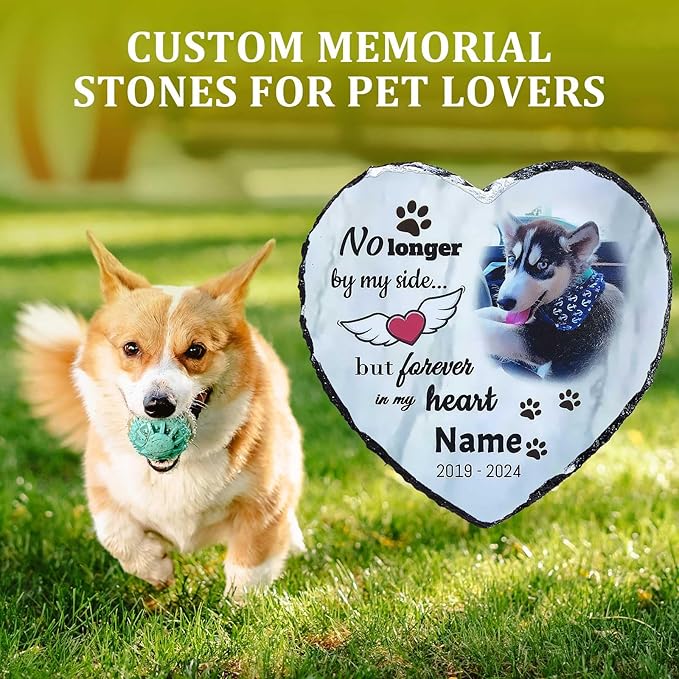 Memorial Stone for Loss of Dog, Personalized Dog Memorial Stone Gifts - Sympathy Remembrance Plaque, Custom Colorful Pet Memory Garden, Passing Away Gifts for Cat Grave Headstones (Heart 01)