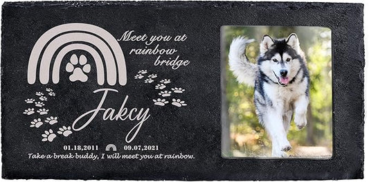 Fanery Sue Custom Cat Memorial Stones with Full Color Image, Dog Memorial Gift Garden Stones, Pet Grave Markers Personalized, All-Natural Memorial Headstone for Pet