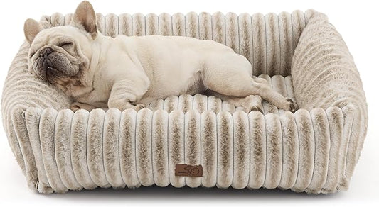 Bedsure ComfyFleece™ Cute Dog Bed Medium Size Dog - Washable Furry Puppy Beds, Rectangle Orthopedic Corduroy Fleece Pet Beds with Removable Zipper Cover, 30x24x8inches,Amphora