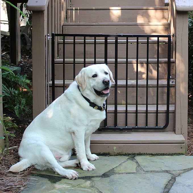 Cardinal Gates SS30OD Outdoor Dog Gate for Stairs – Adjustable Aluminum Safety Gate for Kids & Pets – Toddler Gate for Patio, Deck, Porch – Wall Mounted – Black – Screw in - USA Based