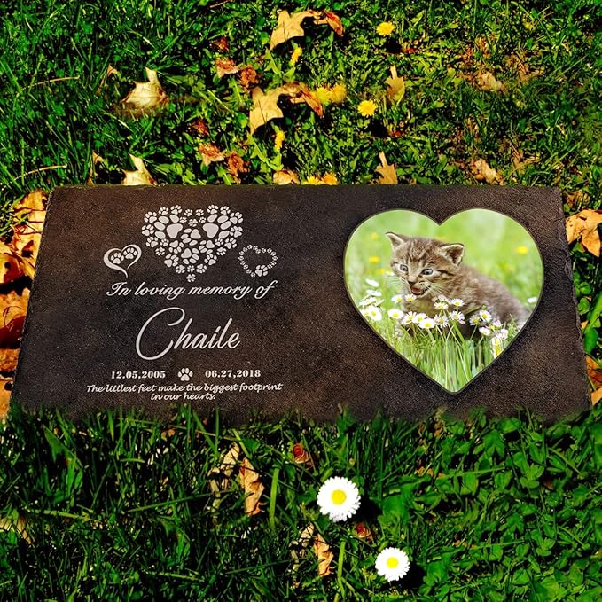 Fanery Sue Custom Cat Memorial Stones with Full Color Image, Dog Memorial Gift Garden Stones, Pet Grave Markers Personalized, All-Natural Memorial Headstone for Pet