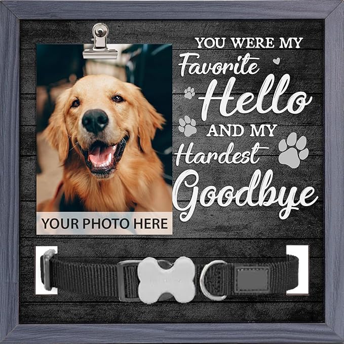 Pawfect House Pet Memorial Picture Frame With Photo Clip, Dog Memorial Gifts For Loss Of Dog, Pets Memorial Gifts For Dogs, 9x9 Inches Loss Sign With Collar Holder, Loss Of Pet Sympathy Gift Dogs