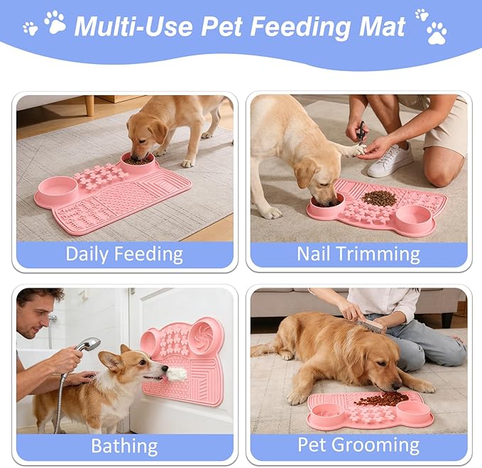 Dog Slow Feeder Bowl, 15 * 9.7inchs Unsinkable Slow Feeder Dog Bowls, Food Safe Silicone Slow Feed Dog Bowl, Fun Design Easy Clean Slow Feeder for Small Breed & Large Breed Dogs