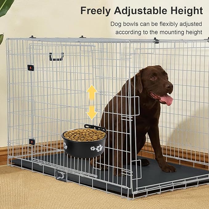 Dog Bowl Kennel Water Bowl Hanging Stainless Steel Pet Food Water Bowl Cage Feeding Cup Feeder for Medium and Small Dogs Cats (Black, Small 5.5")