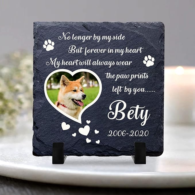 EDSG Personalized Dog Memorial Gifts for Loss of Dog Pet Memorial Gifts for Dogs Cats Memorial Stone Pet Loss Gifts Natural Slate Grave Plaque Pets Bereavement Gifts Loss of Pet Gift (Design 3)