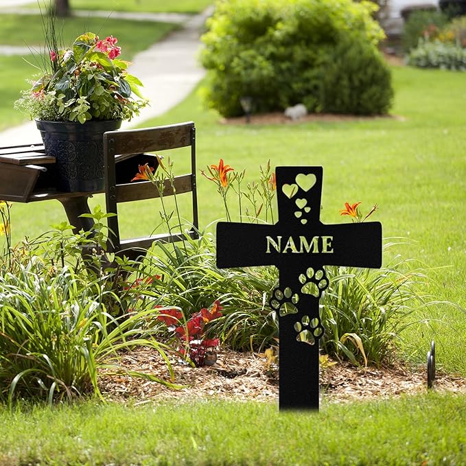 Custom Dog Grave Markers Outdoor, Personalized Pet Grave Marker Stake Dog Memorial, Outdoor Weatherproof Pet Cemetery Cross Sign, Personalized Dog Memorial Gifts for Loss of Dog