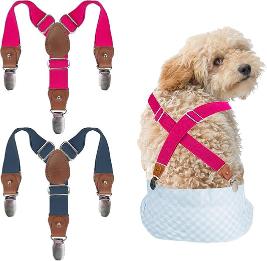 2 Pieces Dog Diaper Suspenders Escape Proof, Adjustable Belly Band for Male Dogs and Diaper Holder for Female Dogs in Heat, Washable & Reusable with 3 Clips(Navy Blue&Pink,XS/S)