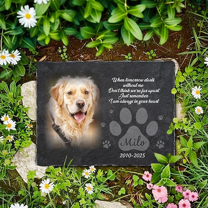 Personalized Dog Memorial Stone for Dog Memories | Pet Memorials for Dogs with Photo | Custom Plaque Stone for Furry Friend Loss | Beloved Pet Memorial Stones for Dogs Personalized Gifts Pets