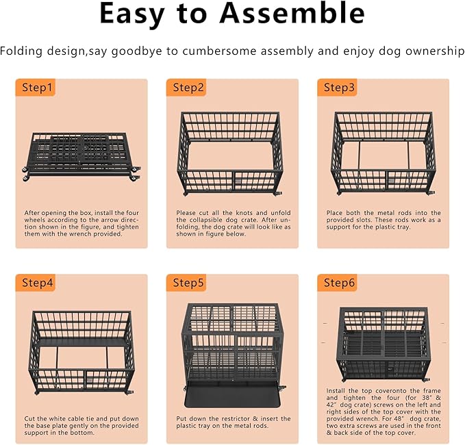 48Inch Heavy Duty Dog Crate, Rust Resistant Folding Metal XXXL Widened Base Dog Kennel, Upgraded Latch, Removable Tray, and Wheels with Brakes, Suitable for Medium to Extra-Large Dog