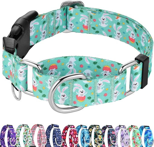 Easter Martingale Collar for Dogs with Buckle Bunny Dog Collar Adjustable Soft Nylon Girl Dog Collars for Small Dogs, Green Rabbit