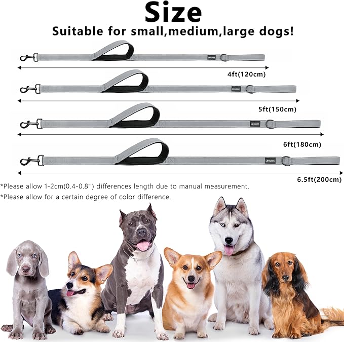 Dog Leash 4ft Long, Double Handle Dog Leash for Safety Control Training, Heavy Duty Dog Leads with Traffic Padded Handles, Reflective Leashes for Small Medium Large Dogs(4ft, Grey)