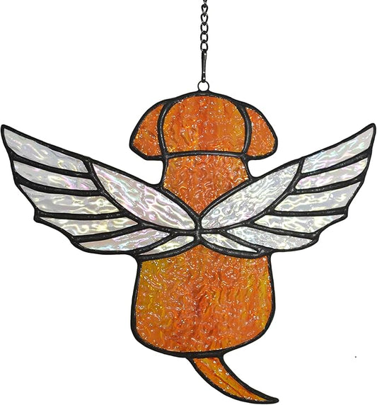 Stained Glass Angel Rainbow Wing Memorial for Loss of Dog, Dog Bereavement Gift (Orange)