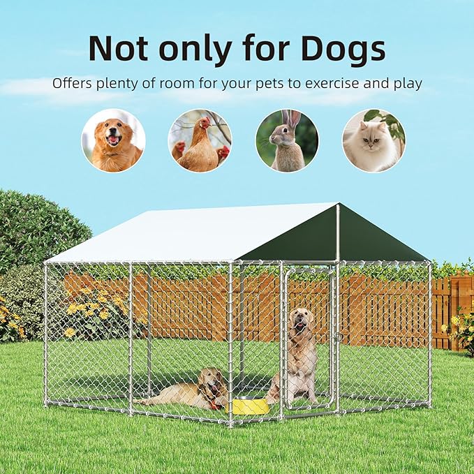 10x10FT Dog Kennel Outdoor Outside, Heavy Duty Metal Dog Enclosure with Waterproof Oxford Roof & Security Lock,Panels for Large Dogs & Small Animals, Backyard Pet Playpen