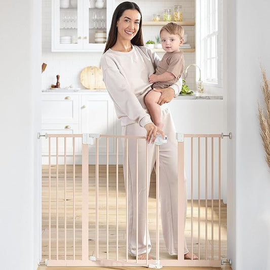 Comfy Cubs Baby Safety Gate with 3 Extensions - Adjustable 42" x 1.9" x 30" Q195 Steel Doorway Barrier - Powder-Coated Finish for Stairs and Doorways - Walk-Through Design Pet Gate - Blush