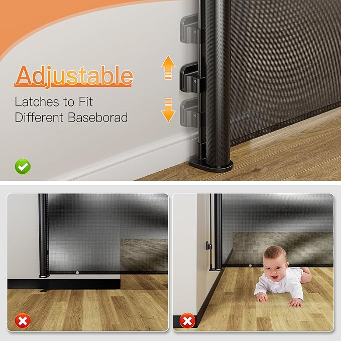 Uamector Retractable Baby & Dog Gate, Adjustable Mesh Safety Gate Extends to 72" Wide 34" Tall for Stairs Doorways, Indoor Outdoor Use