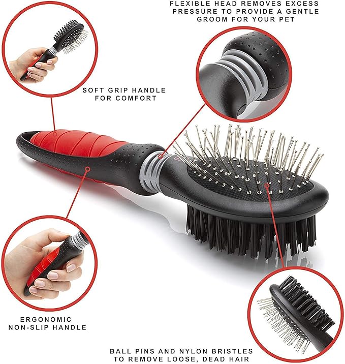 Mikki Dog, Cat Combi Brush Removes Knots, Tangles -2 sided -Nylon and Ball Pin for Small to Medium Pet