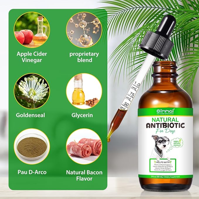 Antibiotic for Dogs, Natural Dog Antibiotic Supplement for Urinary Tract Support, Digestion & Skin Health with Herbal Blend, Dog Supplies for Overall Dogs Health, Bacon Flavored Liquid - 60ml / 2.02oz