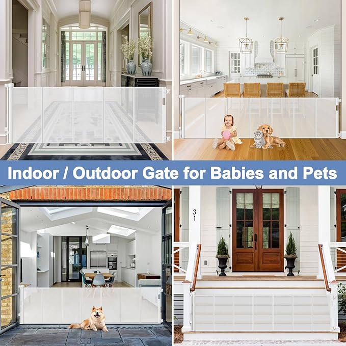 Reinforced 120 Inch Extra Wide Retractable Baby Gates Extra Wide Baby Gates for Large Openings 33 Inch Tall Retractable Dog Gate for The House 10ft Long Dog Gate Indoor Barrier with Reinforced Strips