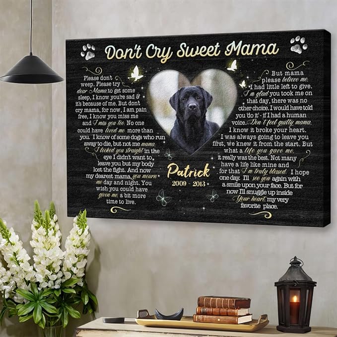 Dem Canvas Personalized Photo Canvas Prints, Dog Loss Gifts, Don't Cry Sweet Mama, Pet Memorial Gifts, Dog Death Sympathy Gifts, Dog Cat Passing Away Loss Gift Dog Grieving Gifts (36x24)