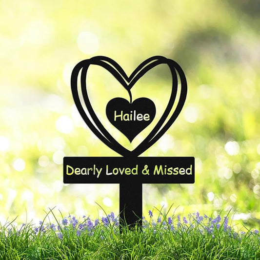 Personalized Hearts Memorial Stake Metal Pet Grave Marker Outdoors, Custom Pet Cat Dog Memorial Marker Grave Garden Sign with Stake, Customized Memorial Plaque Loss of Pet Remembrance Stake