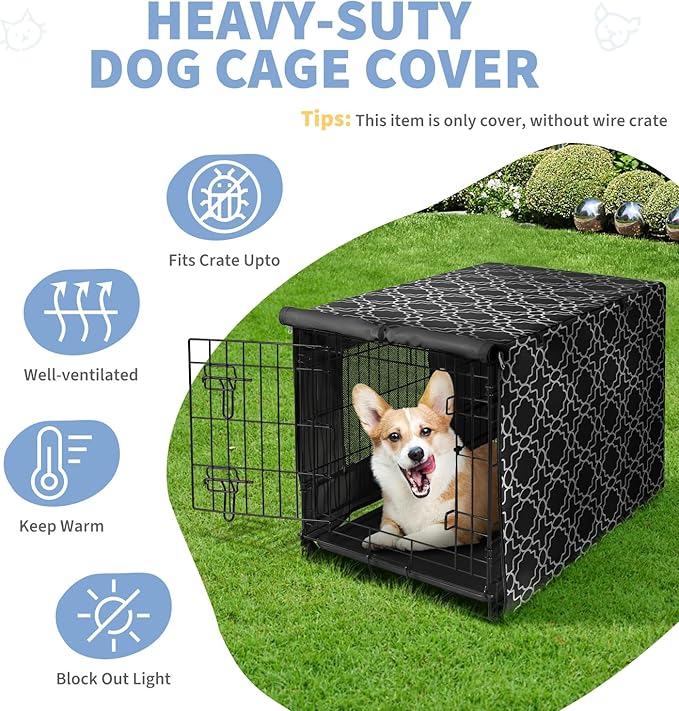 X-ZONE PET 36" Dog Crate Cover for Indoor/Outdoor - Heavy Duty Polyester Pet Kennel Cover Fits for Wire Dog Cage Black Print