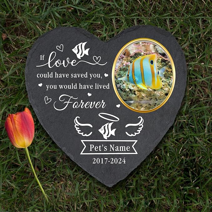 Personalized Memorial Plaque for Pets Fish, Customized Pet Fish Gravestone with Photo, Custom Pet Memorial Stone for Lost Fish, Graveside Ornament, Grave Marker for Cemetery Decoration
