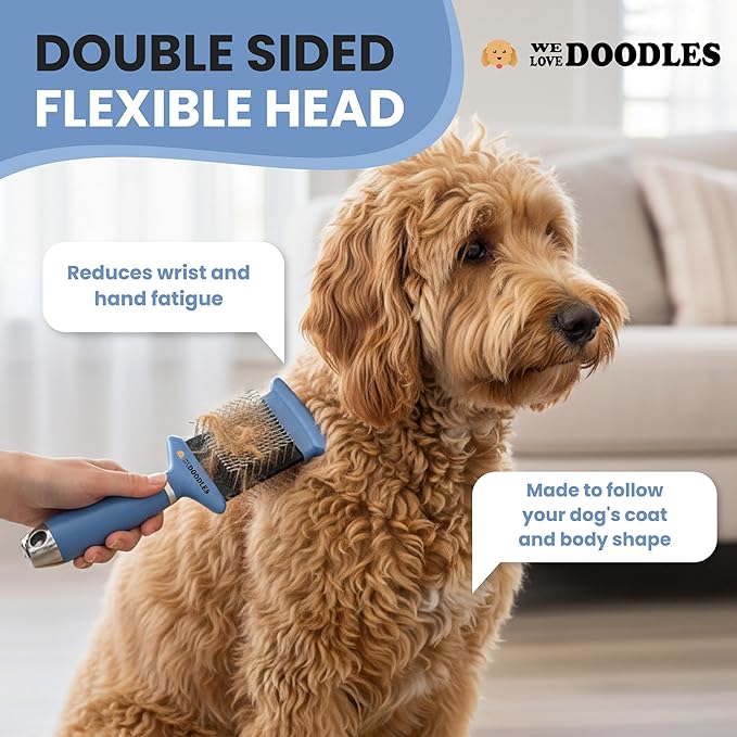 Double-Sided Slicker Brush for Dogs, Dematting & Deshedding Dog Brush, Dog Grooming Supplies, Long Pin Detangler for Short Hair & Long Hair Pets, Poodles, Doodles, & Goldendoodles (Large)
