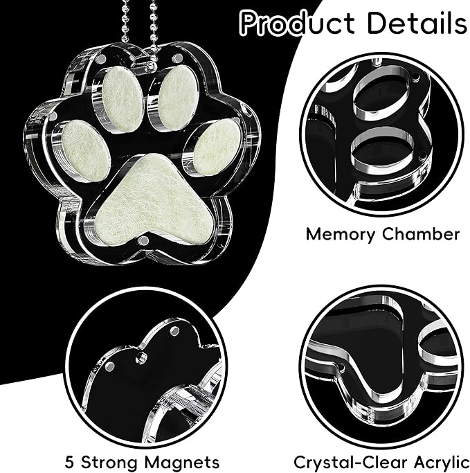Pet Fur Keepsake Paw – Clear Acrylic Pet Memorial Ornament with Magnetic Openable Memory Chamber, Pet Loss Remembrance Gift for Dog, Cat & Small Animals
