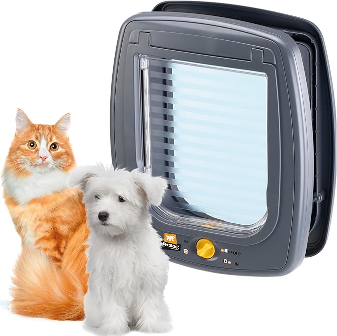 Ferplast Cat Flap, Door for Large Cats, Small Dog Flap, Dog Door, 4-Way Controllable Entry and Exit, Protection Against Air Draughts, Universal Installation, Swing 9 Small Size, Pet Door, Grey