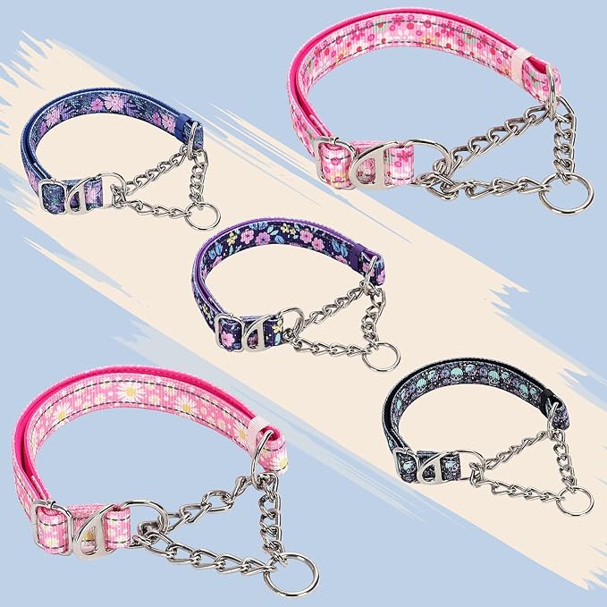 Martingale Collar for Medium Dog with Chain，Reflective & Padded Comfortable & Safe No-Pull Dog Collar for Training & Walks（Pink M