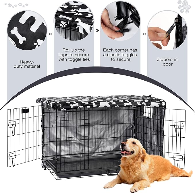 kefit Dog Crate Cover 48 inch, Kennel Cover Fit for Dog Crate, Black/Paw