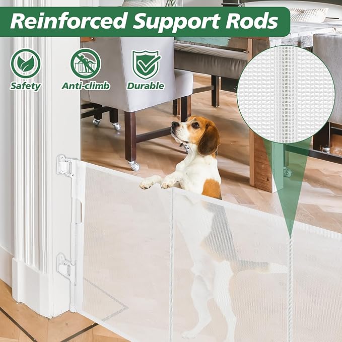 24" Tall X 120" Extra Wide Retractable Baby Gates, Short Dog Gates to Step Over, Reinforced Long Mesh Pet Gate with Support Rods, Small Puppy Gates for The House, White